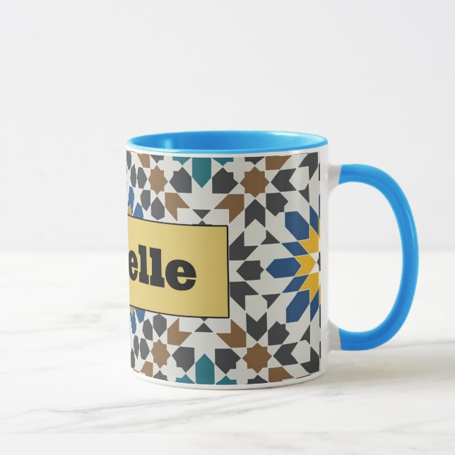 Modern Blue & Maroon Geometric Mug with Custom (Droite)