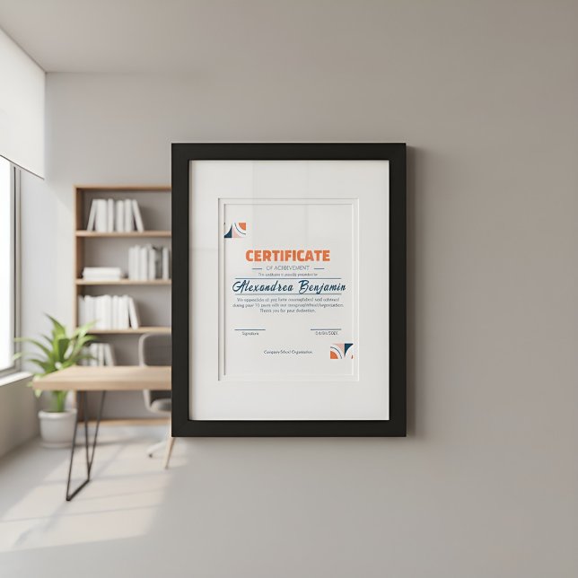 Modern Blue Orange Certificate of Achievement Prof (Créateur téléchargé)