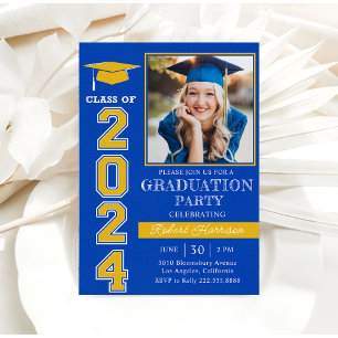 Modern Blue Photo Graduation Party 2024 Invitation