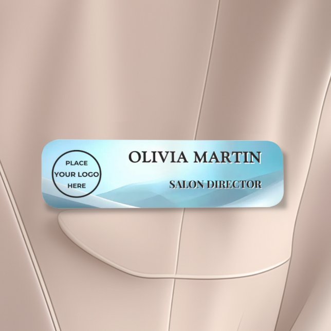 Modern Blue Wave Magnetic Name Badge Custom (Créateur téléchargé)