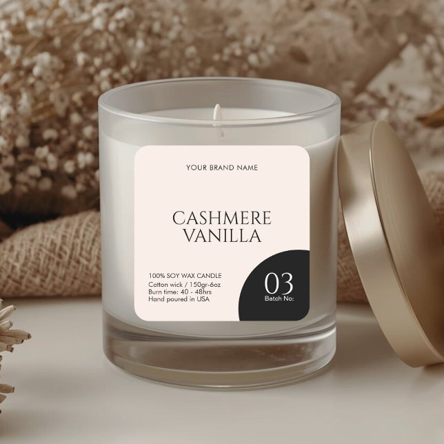 Modern blush pink black candle label sticker (Créateur téléchargé)