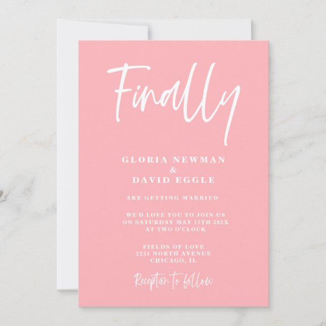 Modern Blush Pink Finally Wedding Invitation (Devant)