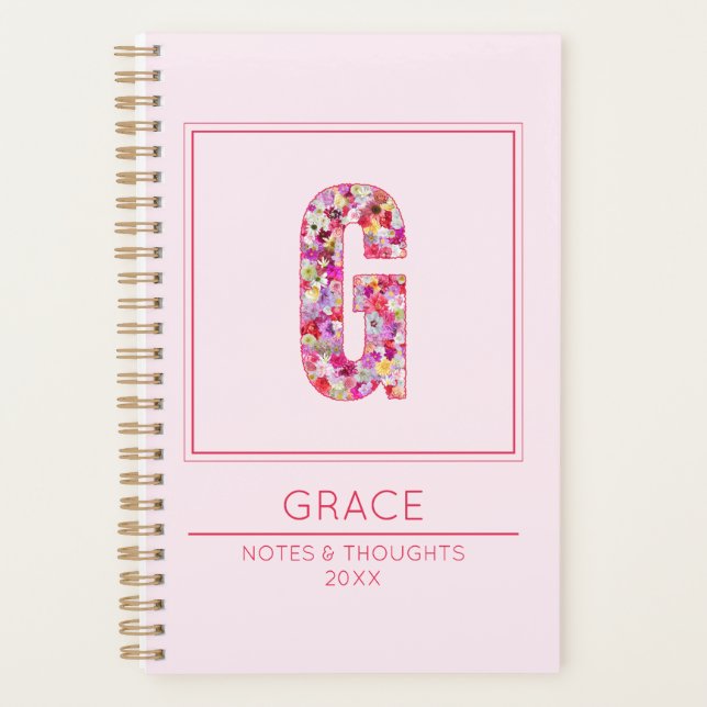 Modern Blush Pink Girly Floral Monogram Letter G (Devant)