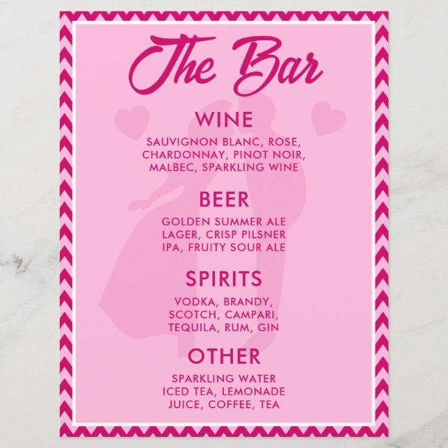 Modern BlushPink Chevron Bar Menu Wedding Tabletop (Devant)