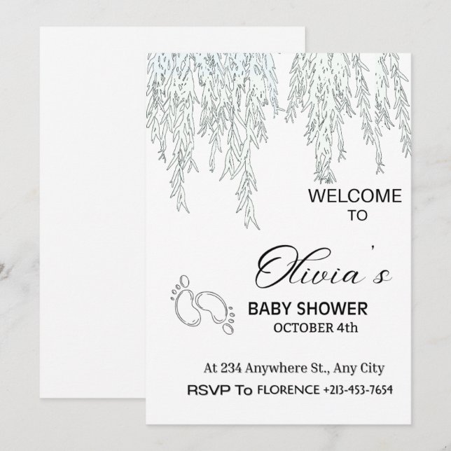 Modern Boho Willow Baby Shower Invitation | Minima (Devant / Derrière)