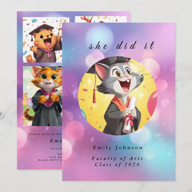 Modern Bokeh Lights Graduation invitation (Devant / Derrière)