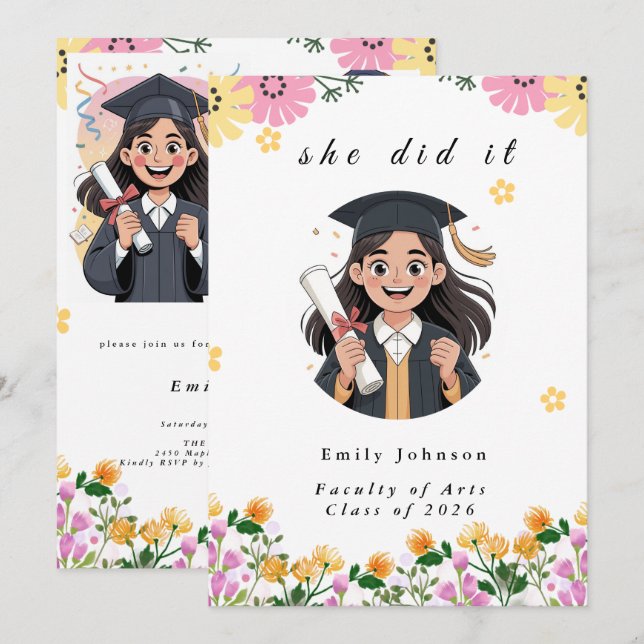 Modern Bokeh Lights Graduation invitation (Devant / Derrière)