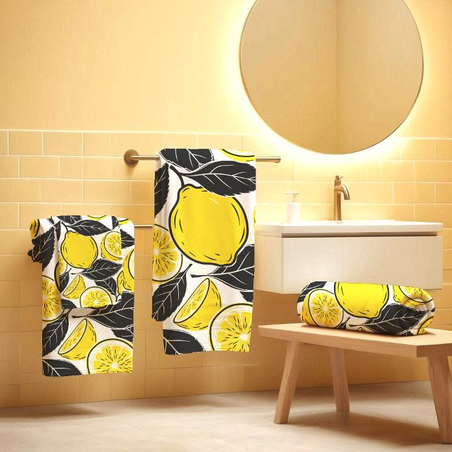 Modern Bold Lemon & Black Leaves  Seamless Pattern (Créateur téléchargé)