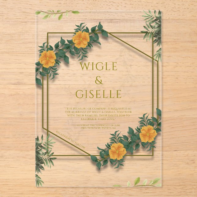 Modern Botanical Acrylic Wedding Invitation (Recto)