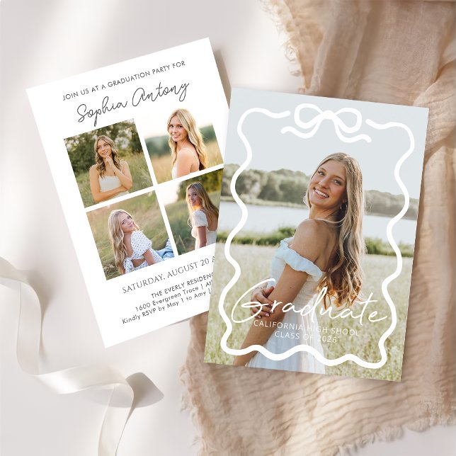 Modern Bow Photo Graduation Party Invitation (Créateur téléchargé)