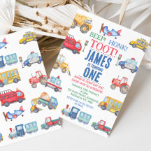 Modern Boys Transport 1er Anniversaire Invitation