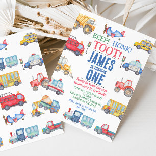 Modern Boys Transport 1er Anniversaire Invitation