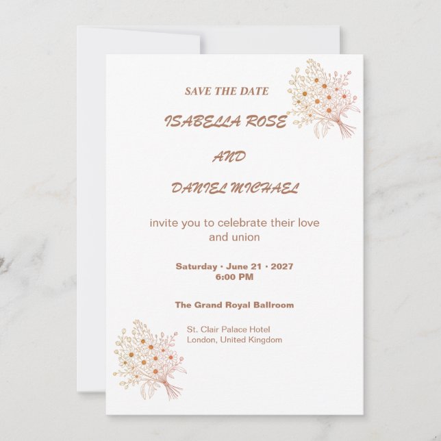 Modern Brown Line Art  Save the Date Wedding Card (Devant)
