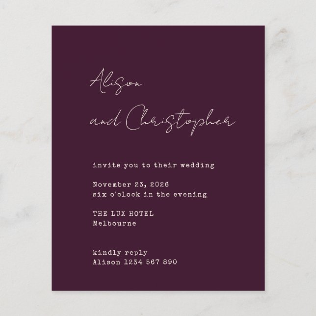 Modern Burgundy Elegant Script Wedding Invitation (Devant)