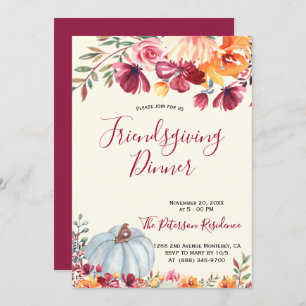 Modern Burgundy Floral Friendsgiving Invitations