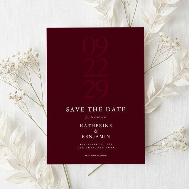 Modern Burgundy Minimalist Wedding Save The Date (Créateur téléchargé)