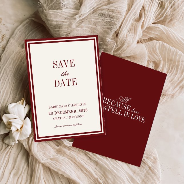 Modern Burgundy Old Money Wedding Save The Date (Créateur téléchargé)