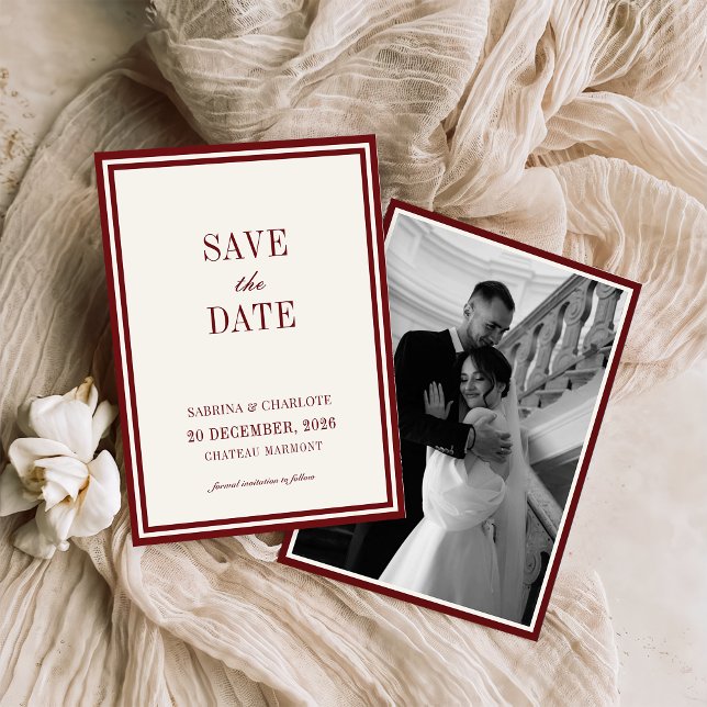 Modern Burgundy Old Money Wedding Save The Date (Créateur téléchargé)