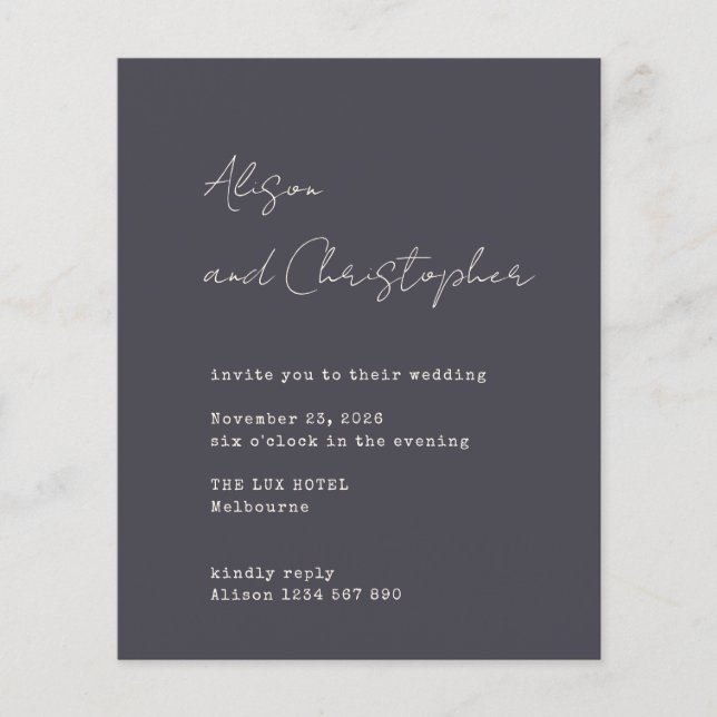 Modern Charcoal Elegant Script Wedding Invitation (Devant)