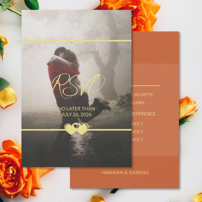 Modern Chic Ajouter Photo Mariage RSVP Carte de ré (The front and back of the modern chic wedding photo RSVP response card)