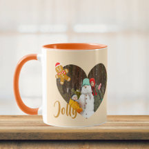 Modern Christmas Heart Shape 2 Photos Collage Mug