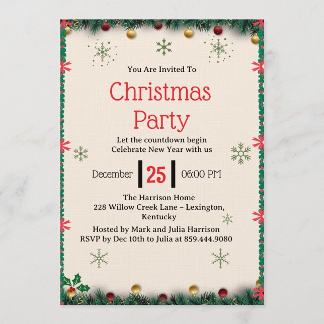 Modern Christmas Party Invitation Template (Devant)