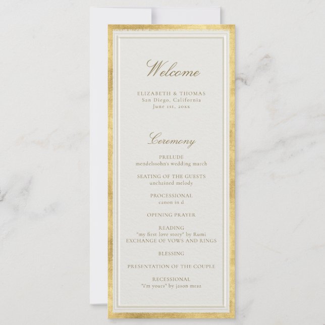 Modern Classic Ecru Gold Formal Wedding Program (Devant)