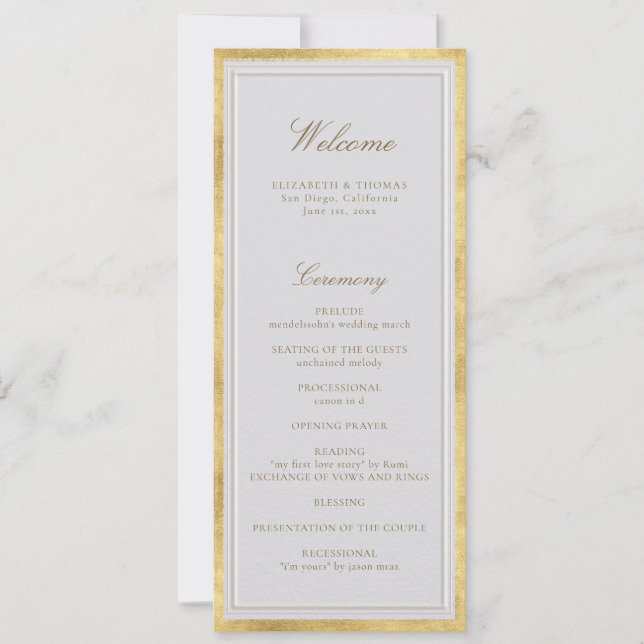 Modern Classic Gold Ivory Formal Wedding Program (Devant)
