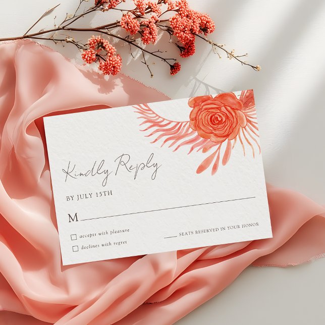 Modern Coral Floral  Wedding RSVP Card (Créateur téléchargé)