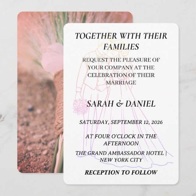 Modern Couple Line Art Wedding Invitation | Rustic (Devant / Derrière)