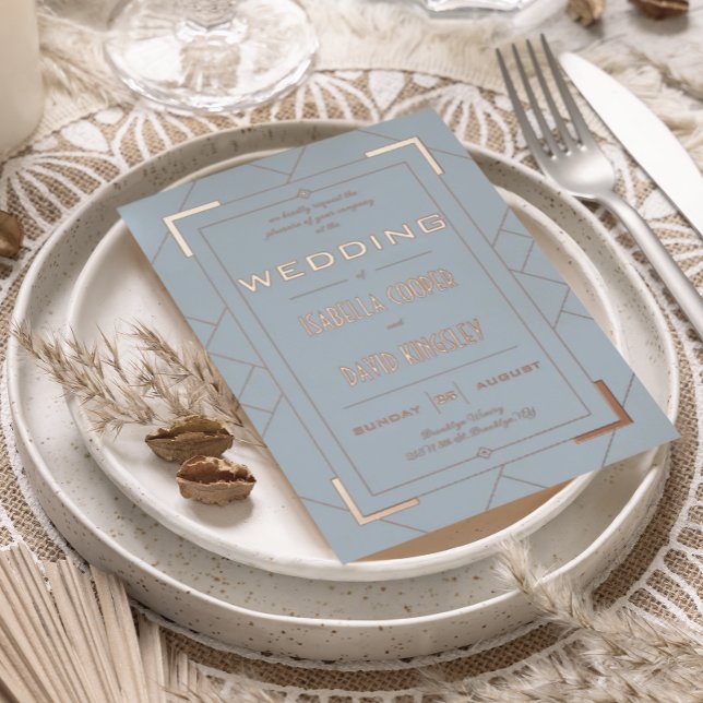 Modern Deco Bleu Poussiéreux I Invitation en feuil (Créateur téléchargé)