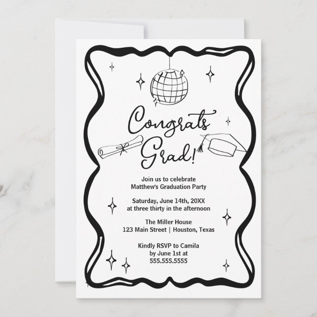 Modern doodle Congrats grad! Graduation Invitation (Devant)