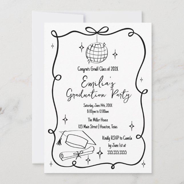 Modern doodle Graduation Invitation (Devant)