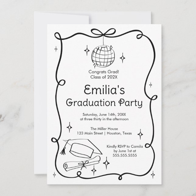 Modern doodle Graduation Invitation (Devant)