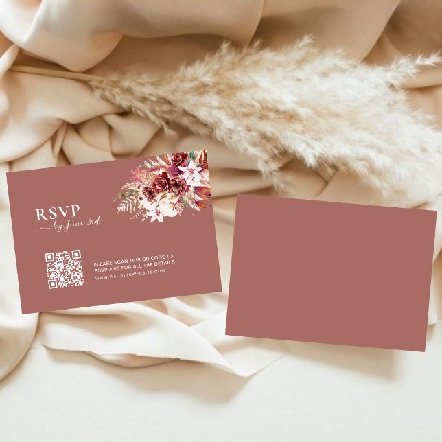 Modern Dusty Rosewood & Blush QR Code Wedding RSVP (Créateur téléchargé)