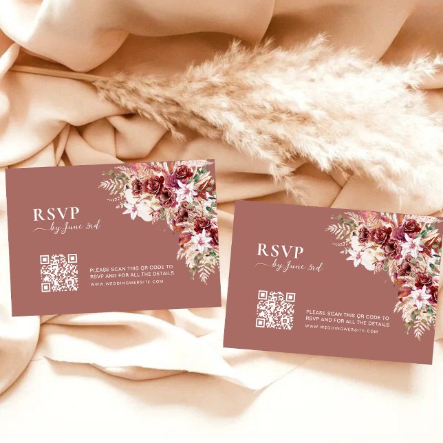 Modern Dusty Rosewood & Blush QR Code Wedding RSVP (Créateur téléchargé)