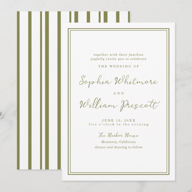 Modern Earthy Olive Green Wedding Invitation (Devant / Derrière)