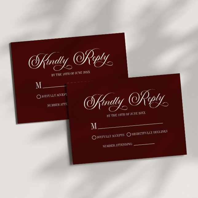 Modern Elegant Dark Burgundy Wedding RSVP Card (Créateur téléchargé)
