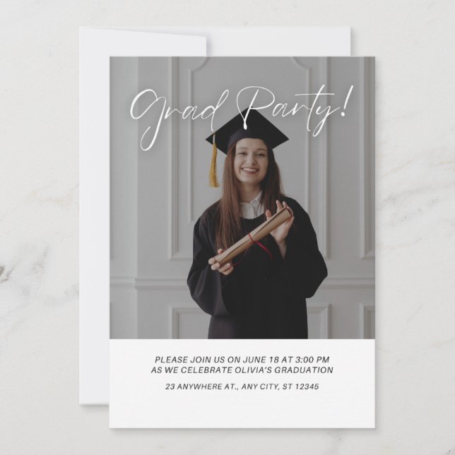Modern Elegant Graduation Party Photo Invitation (Devant)