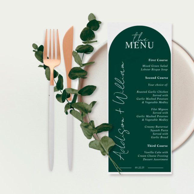 Modern Emerald Green Arch Wedding Menu (Créateur téléchargé)