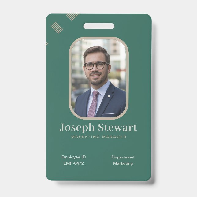 Modern Emerald Green Corporate Business ID Badge (Avant)