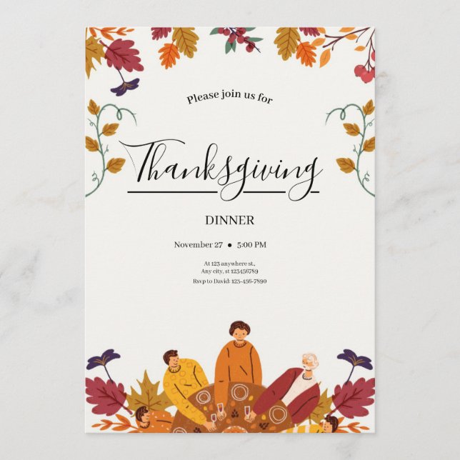 Modern Fall Thanksgiving Dinner Invitation (Devant)