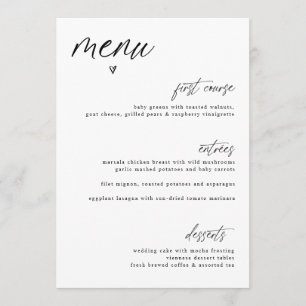 Modern Fun Handwriting Heart Simple Mariage Menu