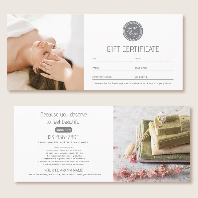 Modern Gift Certificate Custom Photos Logo Card (Créateur téléchargé)