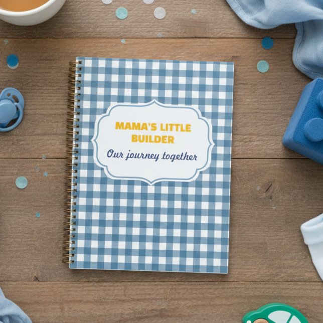Modern Gingham Blue Mama's Little Builder Personal (Créateur téléchargé)