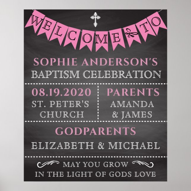 Modern Girl Baptism Détails Affiche de bienvenue (Devant)