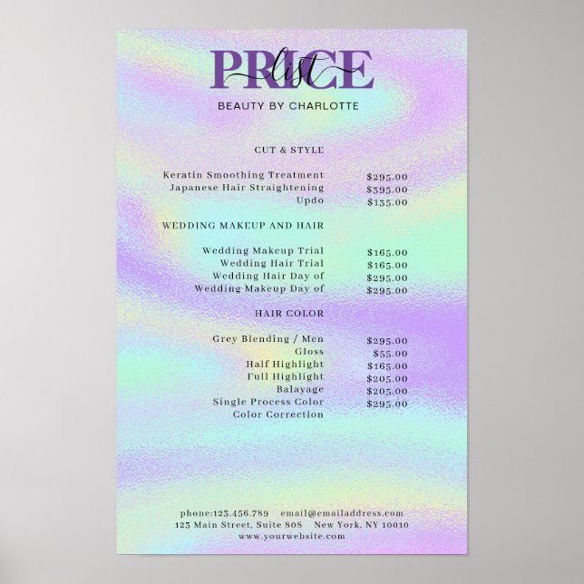 Modern Glam Price List Poster (Devant)