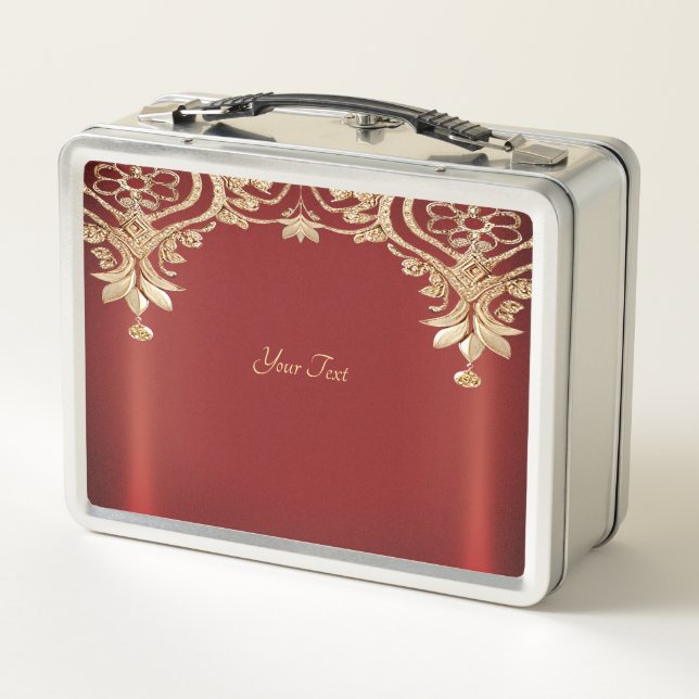 Modern Gold Red Floral Lunchbox (Dos)