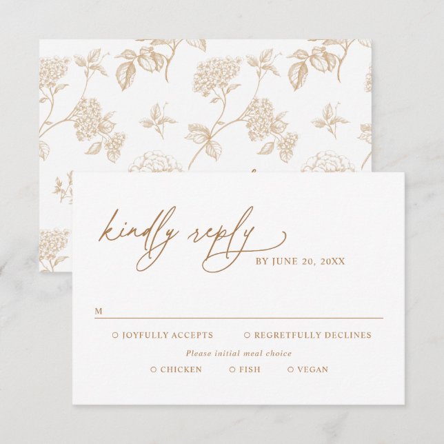 Modern Gold Script Wedding Meal Options RSVP (Devant / Derrière)
