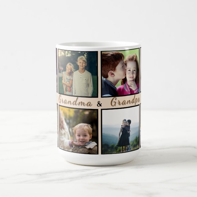 Modern Grandma & Grandpa – Custom 8-Photo Mug (Centre)